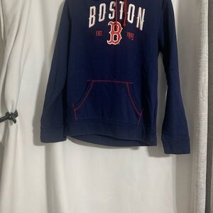 Fanatics Boston Navy Blue Pullover Hoodie with Red Accents